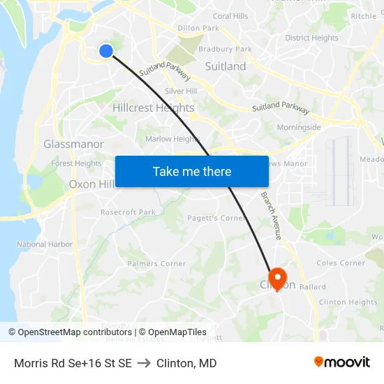 Morris Rd Se+16 St SE to Clinton, MD map