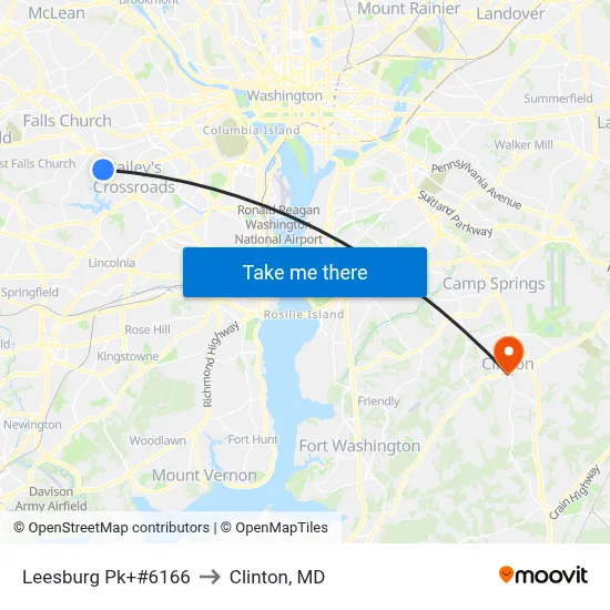 Leesburg Pk+#6166 to Clinton, MD map