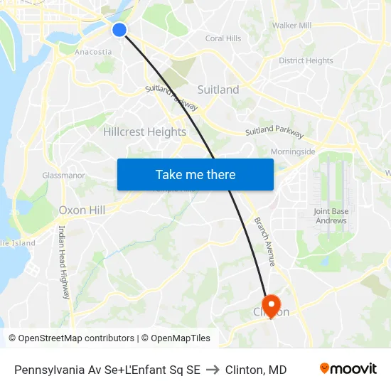 Pennsylvania Av Se+L'Enfant Sq SE to Clinton, MD map
