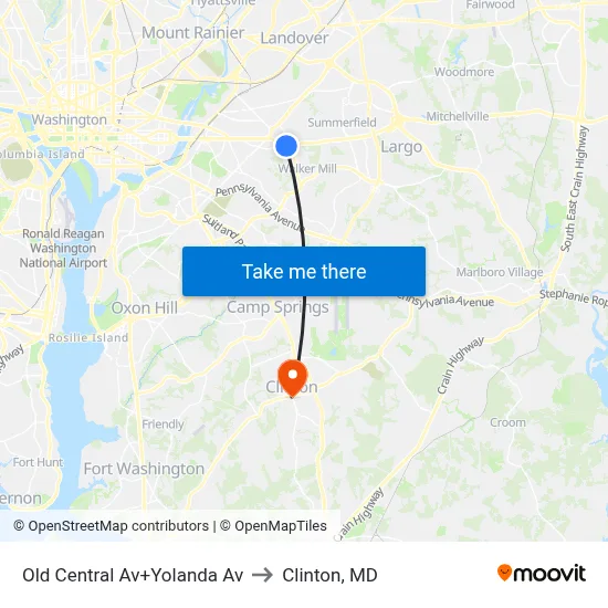 Old Central Av+Yolanda Av to Clinton, MD map