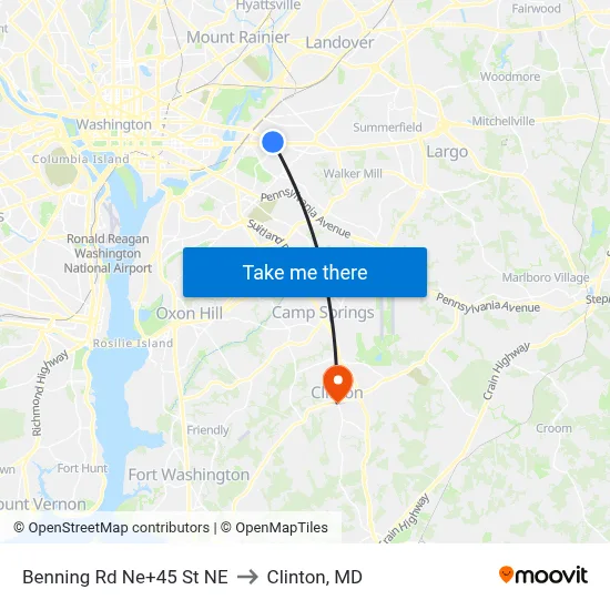 Benning Rd Ne+45 St NE to Clinton, MD map