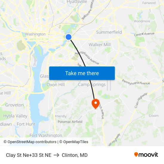 Clay St Ne+33 St NE to Clinton, MD map