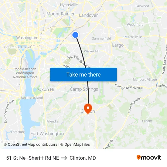 51 St Ne+Sheriff Rd NE to Clinton, MD map