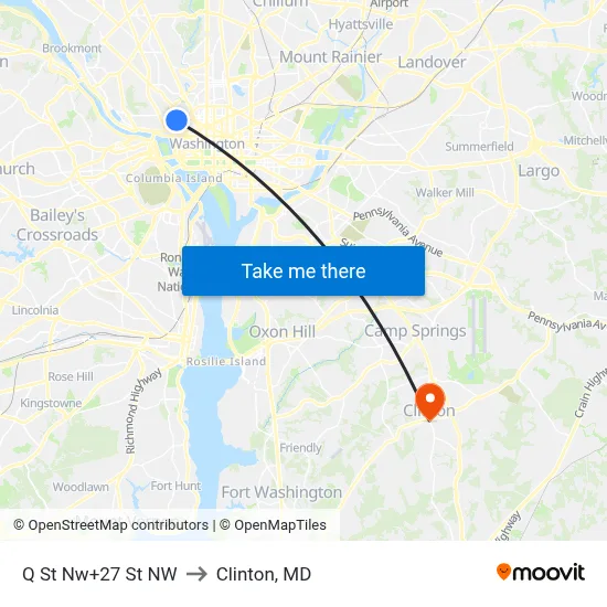 Q St Nw+27 St NW to Clinton, MD map