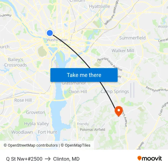 Q St Nw+#2500 to Clinton, MD map