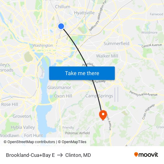 Brookland-Cua+Bay E to Clinton, MD map