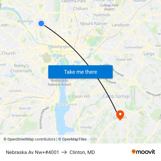 Nebraska Av Nw+#4001 to Clinton, MD map