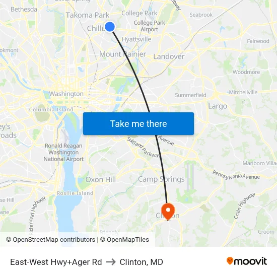 East-West Hwy+Ager Rd to Clinton, MD map