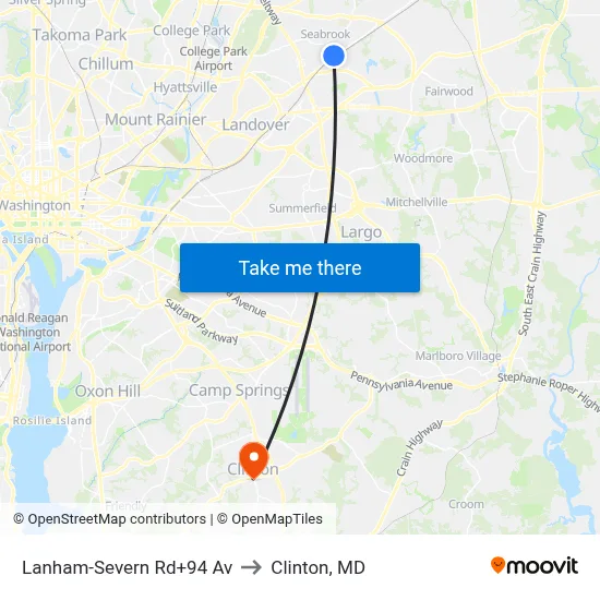 Lanham-Severn Rd+94 Av to Clinton, MD map