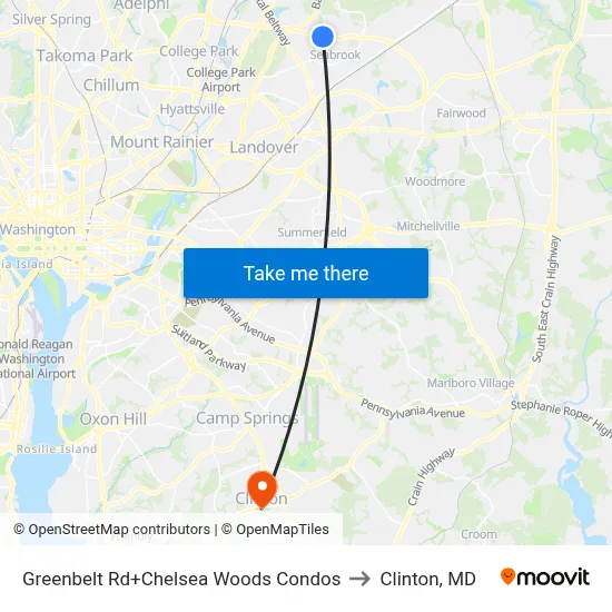 Greenbelt Rd+Chelsea Woods Condos to Clinton, MD map