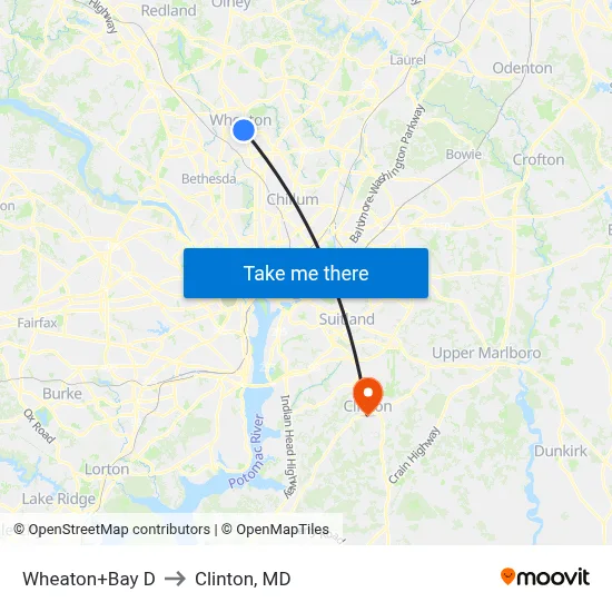 Wheaton+Bay D to Clinton, MD map