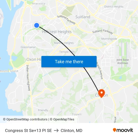 Congress St Se+13 Pl SE to Clinton, MD map