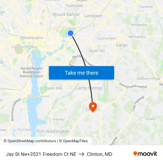 Jay St Ne+3531 Freedom Ct NE to Clinton, MD map