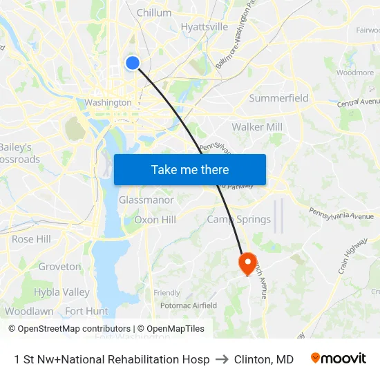 1 St Nw+National Rehabilitation Hosp to Clinton, MD map