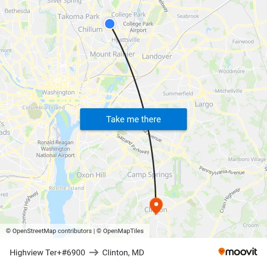 Highview Ter+#6900 to Clinton, MD map