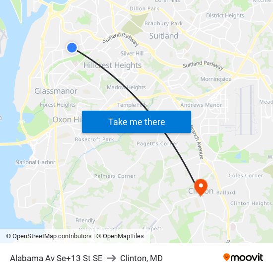 Alabama Av Se+13 St SE to Clinton, MD map