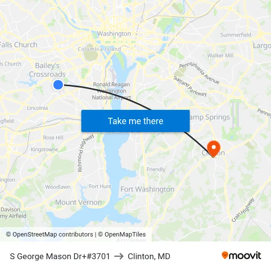 S George Mason Dr+#3701 to Clinton, MD map