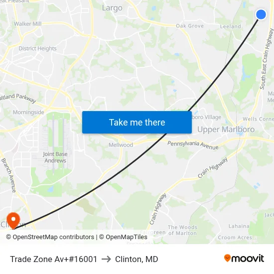Trade Zone Av+#16001 to Clinton, MD map