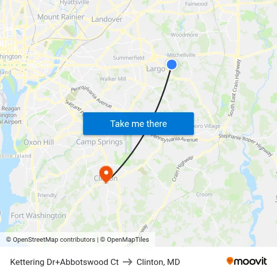 Kettering Dr+Abbotswood Ct to Clinton, MD map