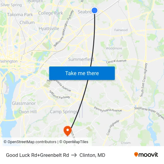 Good Luck Rd+Greenbelt Rd to Clinton, MD map