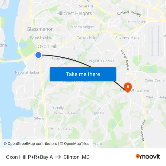 Oxon Hill P+R+Bay A to Clinton, MD map
