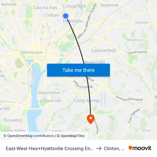 East-West Hwy+Hyattsville Crossing Entrance to Clinton, MD map