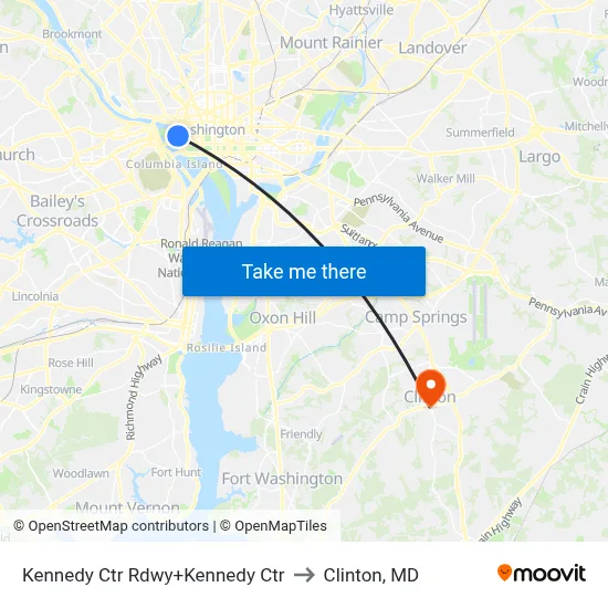 Kennedy Ctr Rdwy+Kennedy Ctr to Clinton, MD map