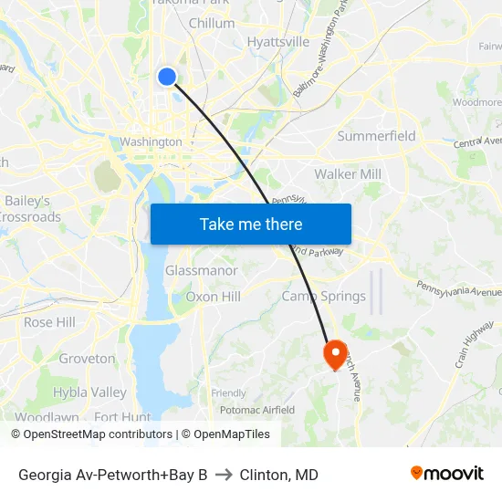 Georgia Av-Petworth+Bay B to Clinton, MD map