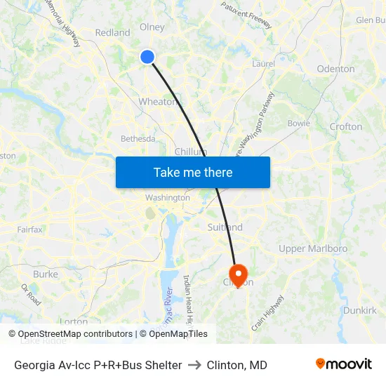 Georgia Av-Icc P+R+Bus Shelter to Clinton, MD map