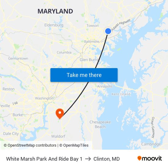 White Marsh Park And Ride Bay 1 to Clinton, MD map