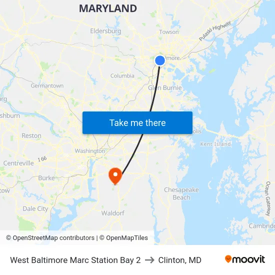 West Baltimore Marc Station Bay 2 to Clinton, MD map