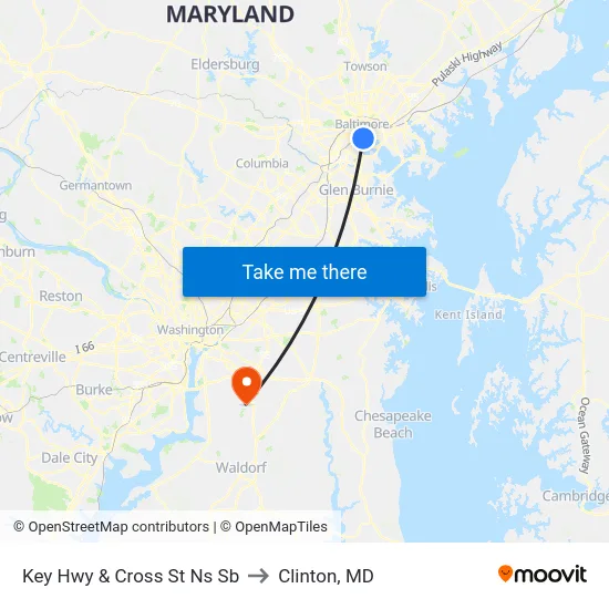 Key Hwy & Cross St Ns Sb to Clinton, MD map