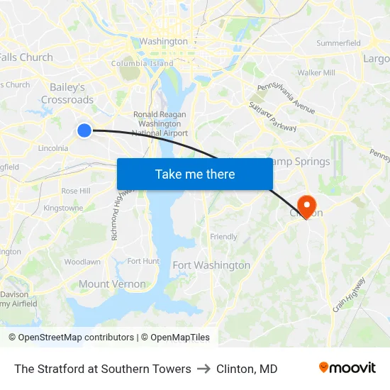 The Stratford at Southern Towers to Clinton, MD map