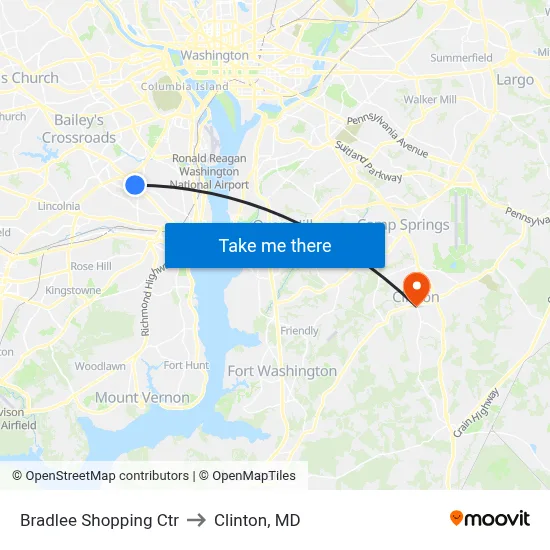 Bradlee Shopping Ctr to Clinton, MD map