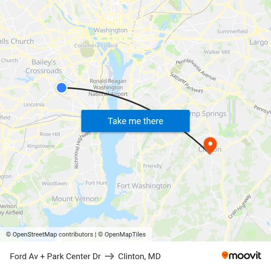 Ford Av + Park Center Dr to Clinton, MD map