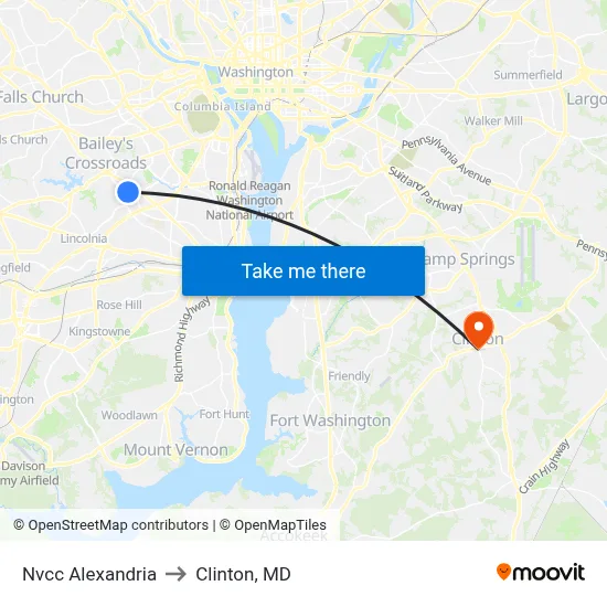 Nvcc Alexandria to Clinton, MD map