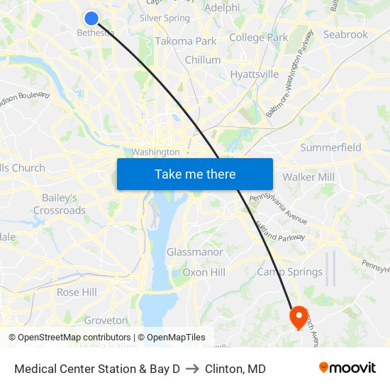 Medical Center Station & Bay D to Clinton, MD map