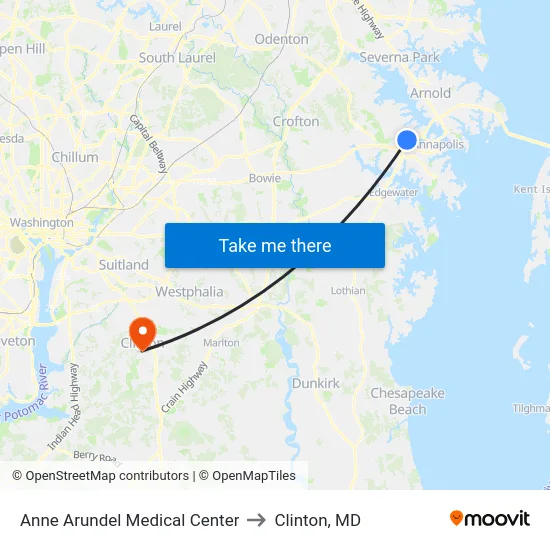 Anne Arundel Medical Center to Clinton, MD map