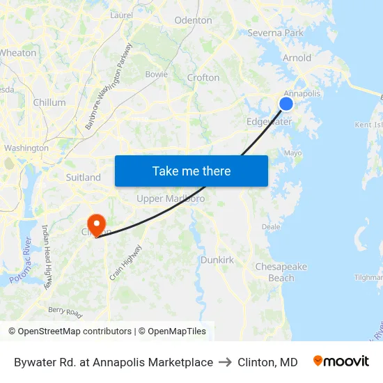 Bywater Rd. at Annapolis Marketplace to Clinton, MD map