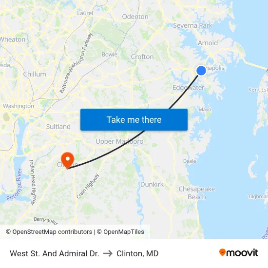 West St. And Admiral Dr. to Clinton, MD map