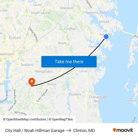 City Hall / Noah Hillman Garage to Clinton, MD map