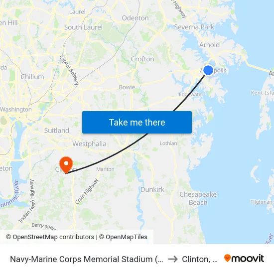 Navy-Marine Corps Memorial Stadium (Stop 3) to Clinton, MD map