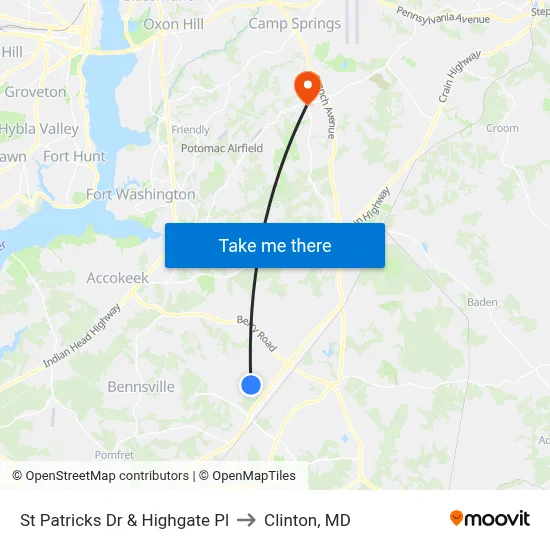 St Patricks Dr & Highgate Pl to Clinton, MD map
