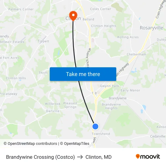 Brandywine Crossing (Costco) to Clinton, MD map