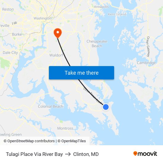 Tulagi Place Via River Bay to Clinton, MD map