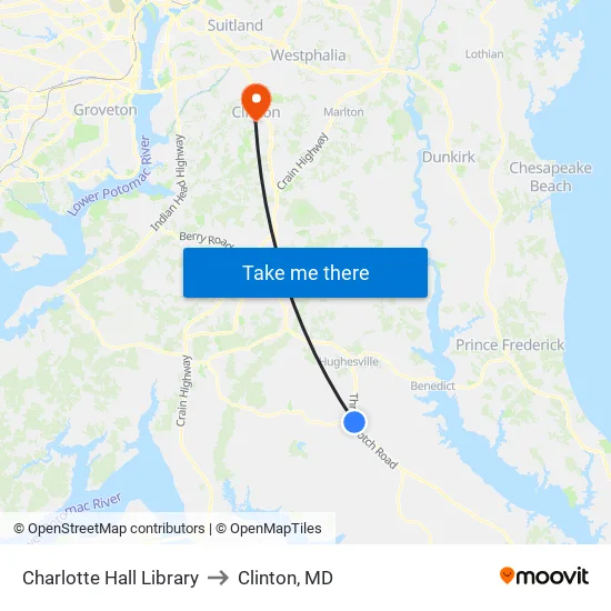 Charlotte Hall Library to Clinton, MD map