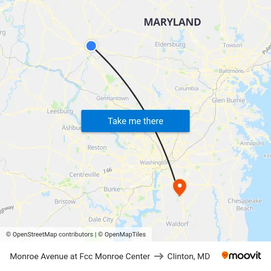 Monroe Avenue at Fcc Monroe Center to Clinton, MD map