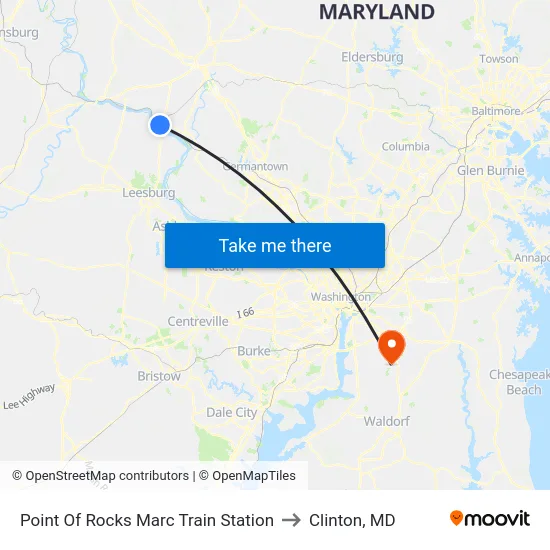 Point Of Rocks Marc Train Station to Clinton, MD map