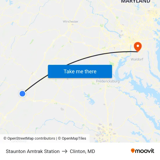 Staunton Amtrak Station to Clinton, MD map