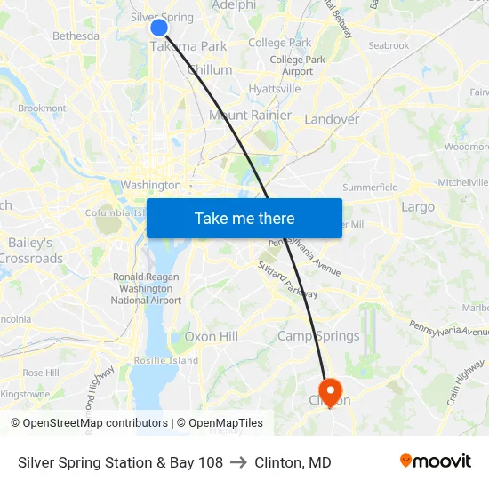 Silver Spring Station & Bay 108 to Clinton, MD map